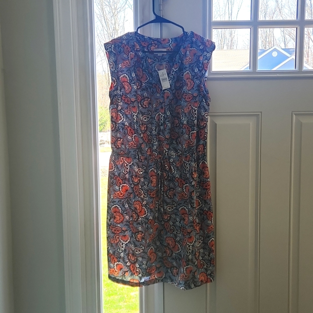 Loft paisley print dress, Size L, blue,pink, new with tags